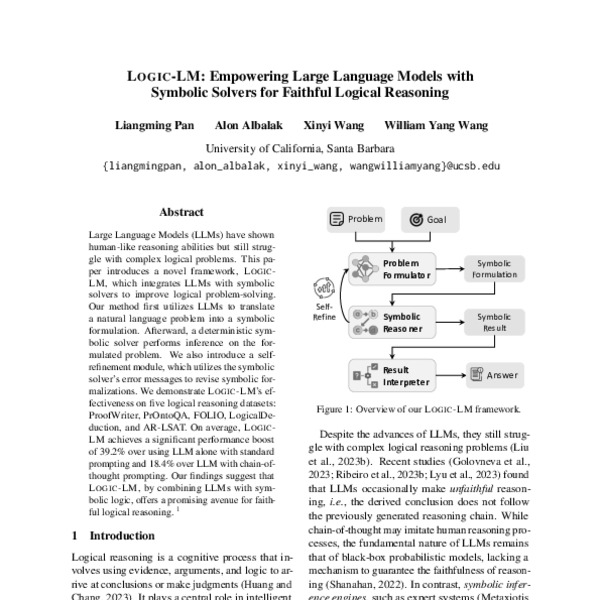 Logic-LM: Enhancing Logical Reasoning in Large Language Models with Symbolic Solvers